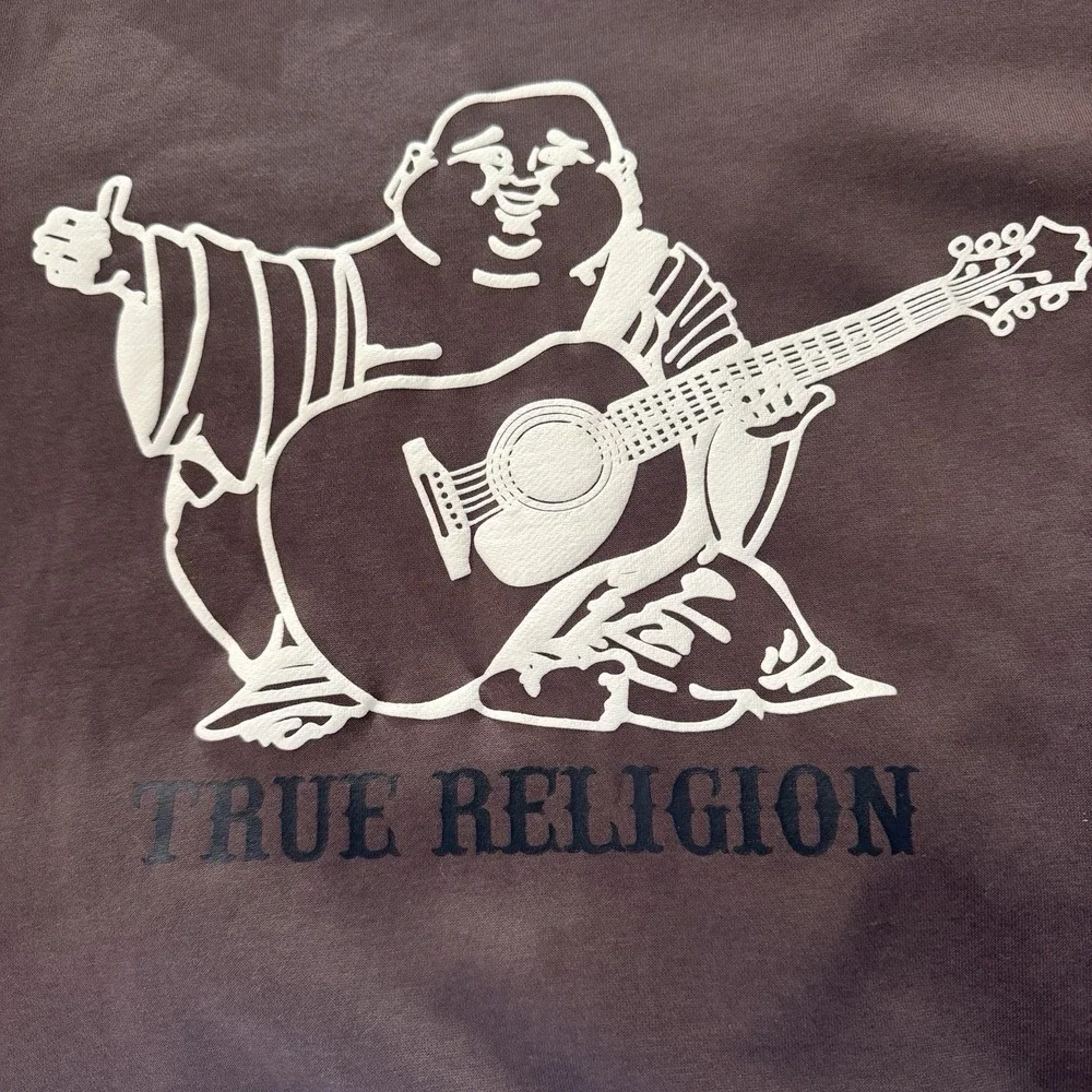 True Religion Buddha Embossed Graphic Brown Unisex Sm Crewneck Sweatshirt‎ 42